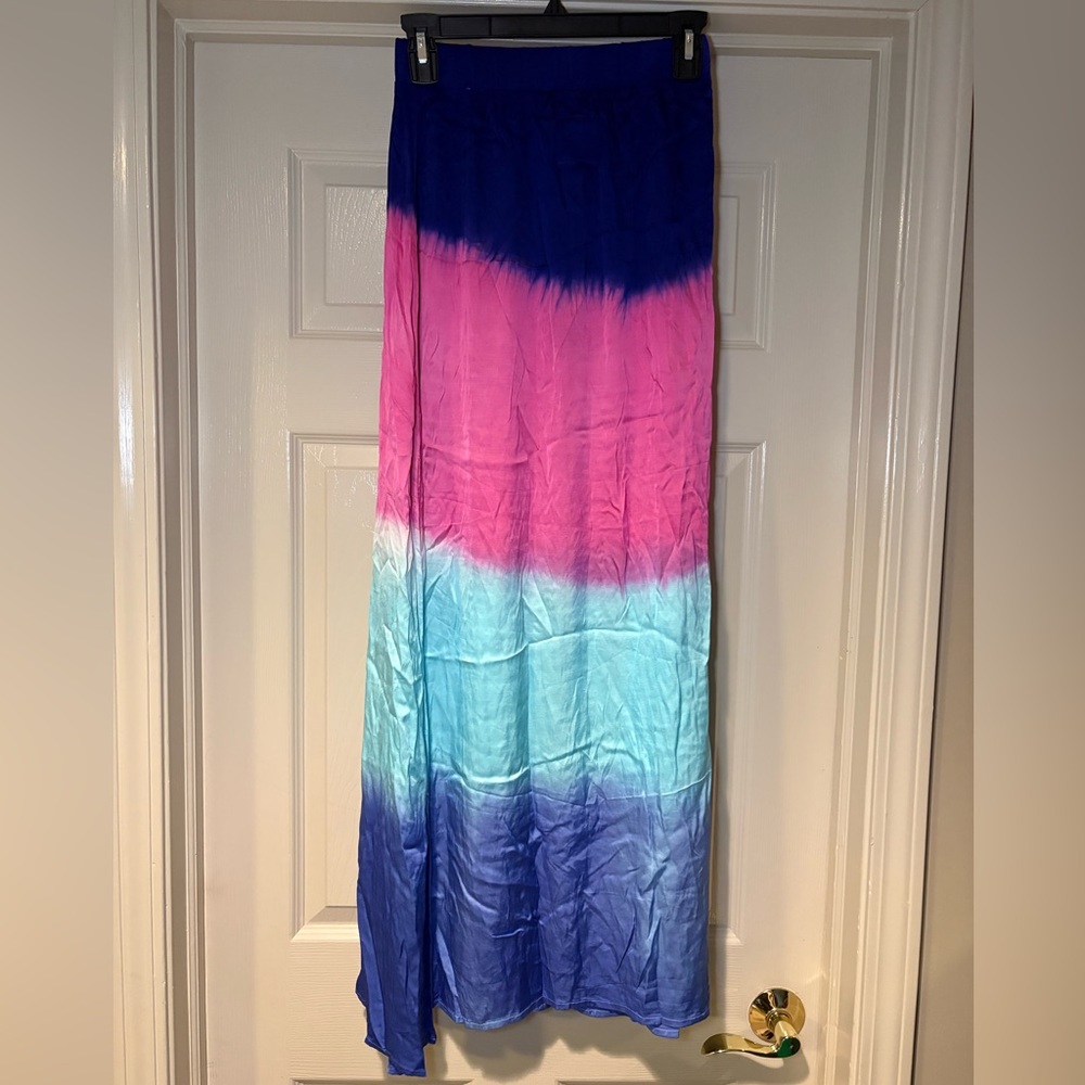 NWT Chaser Stretch Silky Side Slit Maxi Skirt Summer Vacation Tie Dye Resort - Picture 4 of 7